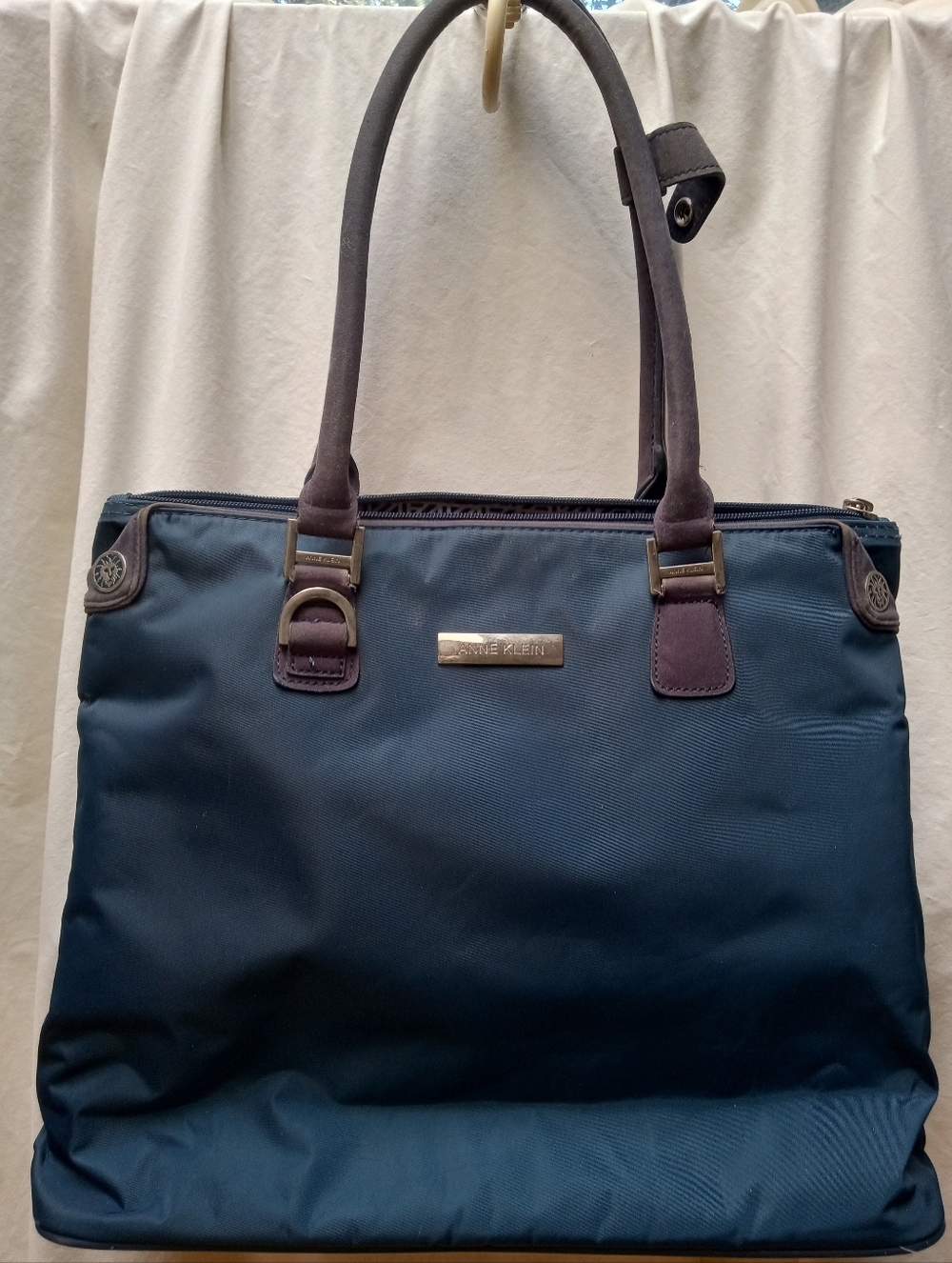 Anne Klein Navy Laptop Bag/Tote with Gray  Trim and Handles